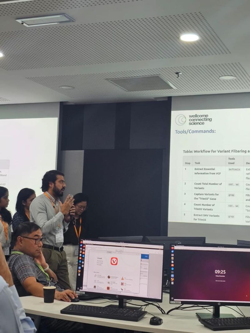 Syed Adnan Haider contributing to a workshop discussion during NGS bioinformatics training at Monash University Malaysia in November 2024.